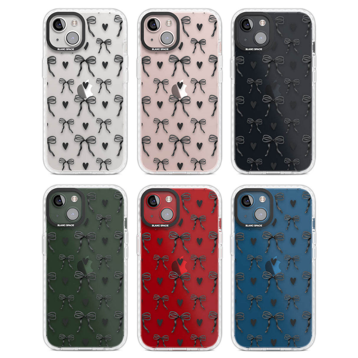 Black Bows & Hearts Clear Impact Phone Case for iPhone 13, iPhone 14, iPhone 15