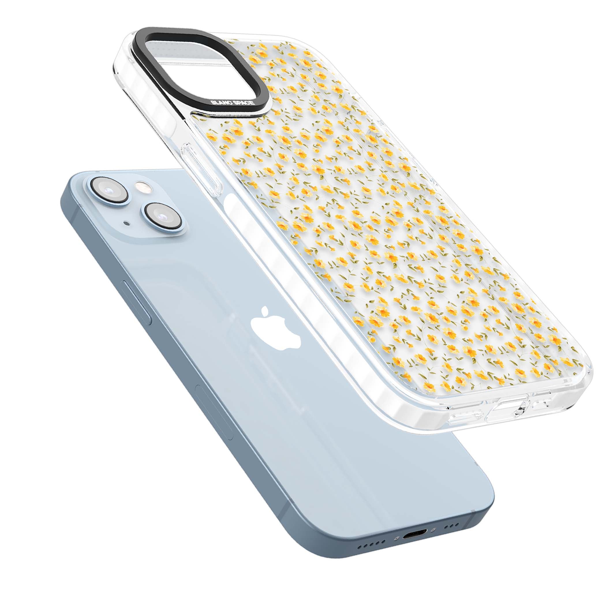 Buttercup wildflower iPhone case featuring tiny yellow flowers and trailing green vines on clear | Clear Impact case for iPhone 13, iPhone 14, iPhone 15