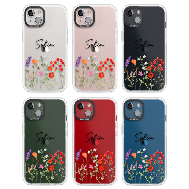 Personalised Spring Wildflowers Clear Impact Phone Case for iPhone 13, iPhone 14, iPhone 15