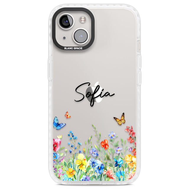 Personalised Buterflies & Wildflowers Clear Impact Phone Case for iPhone 13, iPhone 14, iPhone 15