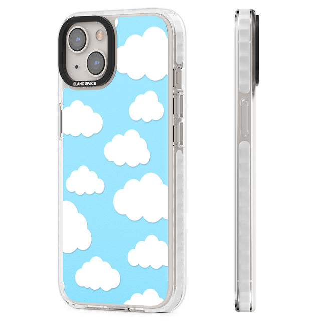 Blue Sky & Clouds Pattern Clear Impact Phone Case for iPhone 13, iPhone 14, iPhone 15