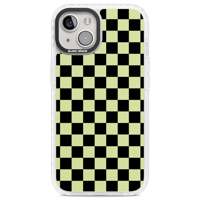 Black & Lime Check Clear Impact Phone Case for iPhone 13, iPhone 14, iPhone 15