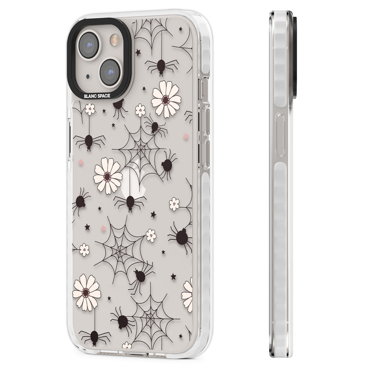 Spiders and Flowers Pattern Clear Impact Phone Case for iPhone 13, iPhone 14, iPhone 15