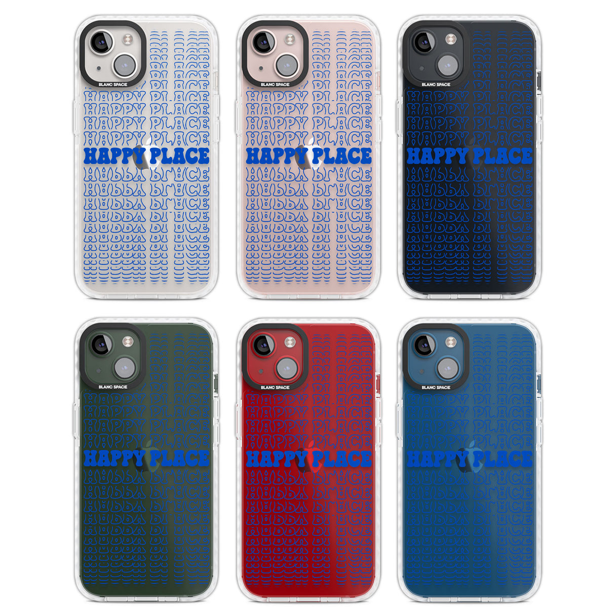 Happy Place (Blue) Clear Impact Phone Case for iPhone 13, iPhone 14, iPhone 15