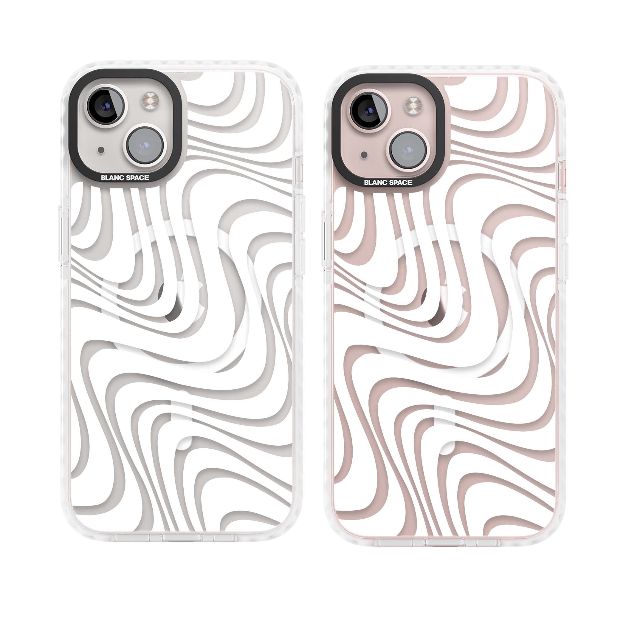 White Abstract Waves abstract iPhone case featuring flowing grey wave pattern on clear background | Impact Magsafe case for iPhone 13, iPhone 14, iPhone 15