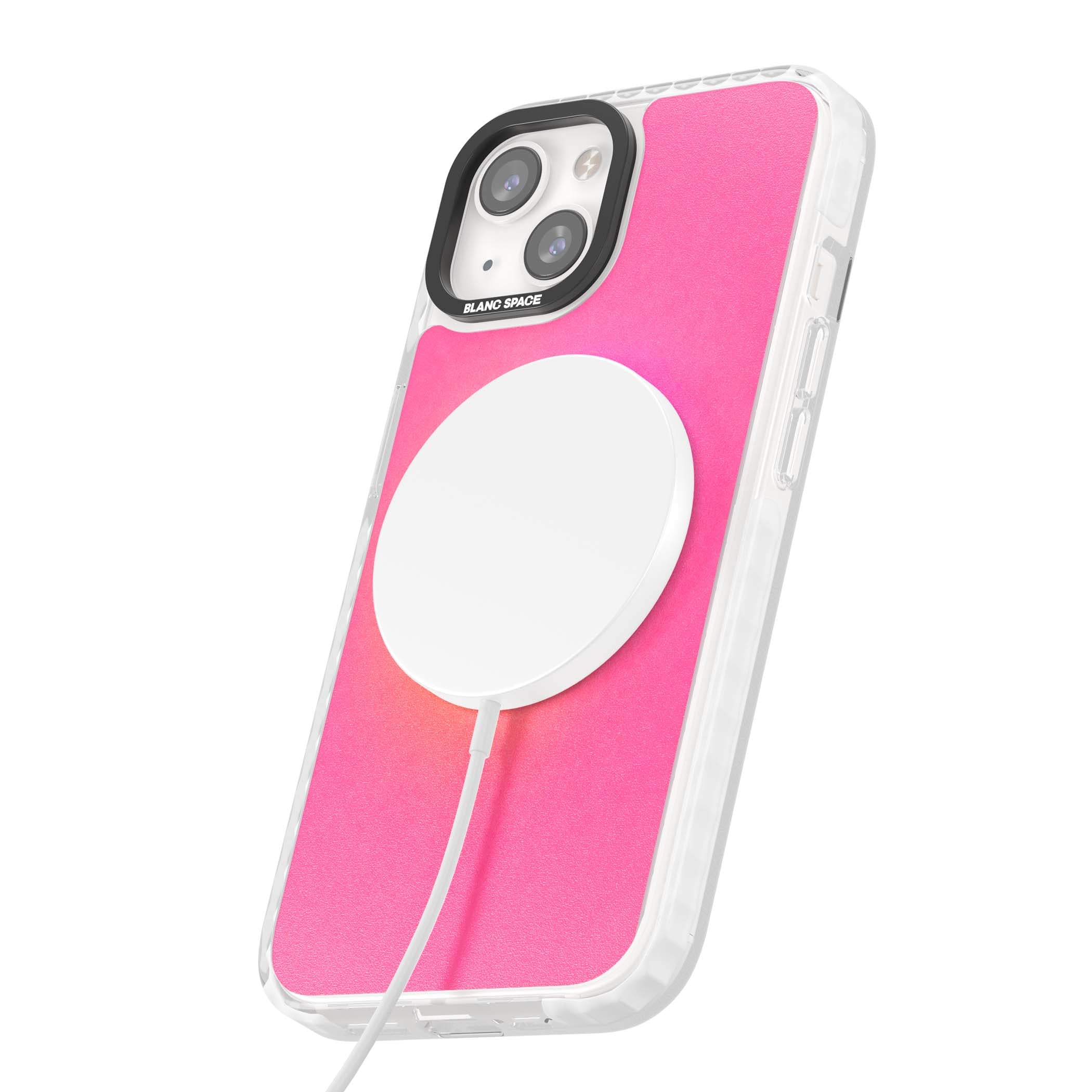 Peace Over Perfection quote iPhone case featuring a dreamy pink aura gradient and delicate white affirmation text | Impact Magsafe case for iPhone 13, iPhone 14, iPhone 15