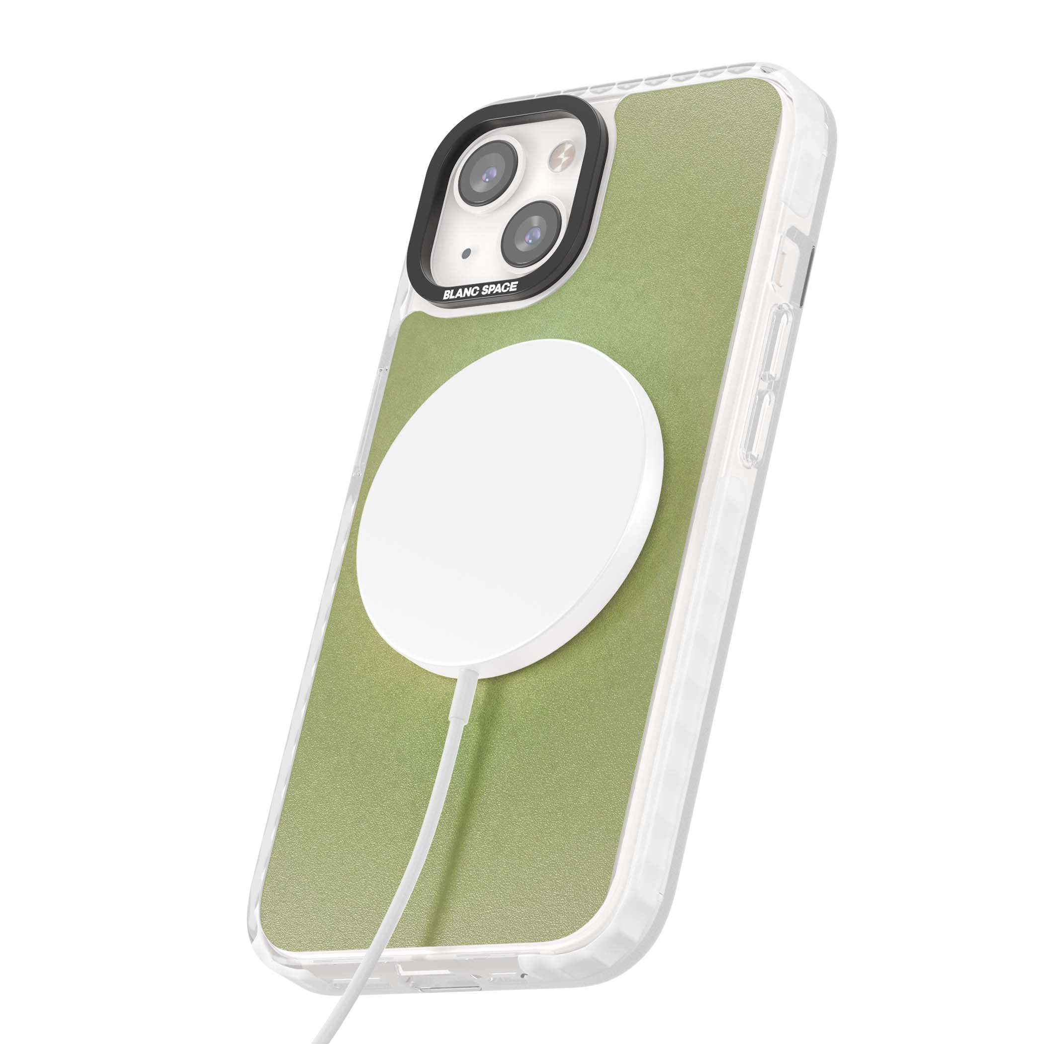 Seeds of Positivity quote iPhone case featuring a sage green aura gradient and golden glow affirmation | Impact Magsafe case for iPhone 13, iPhone 14, iPhone 15
