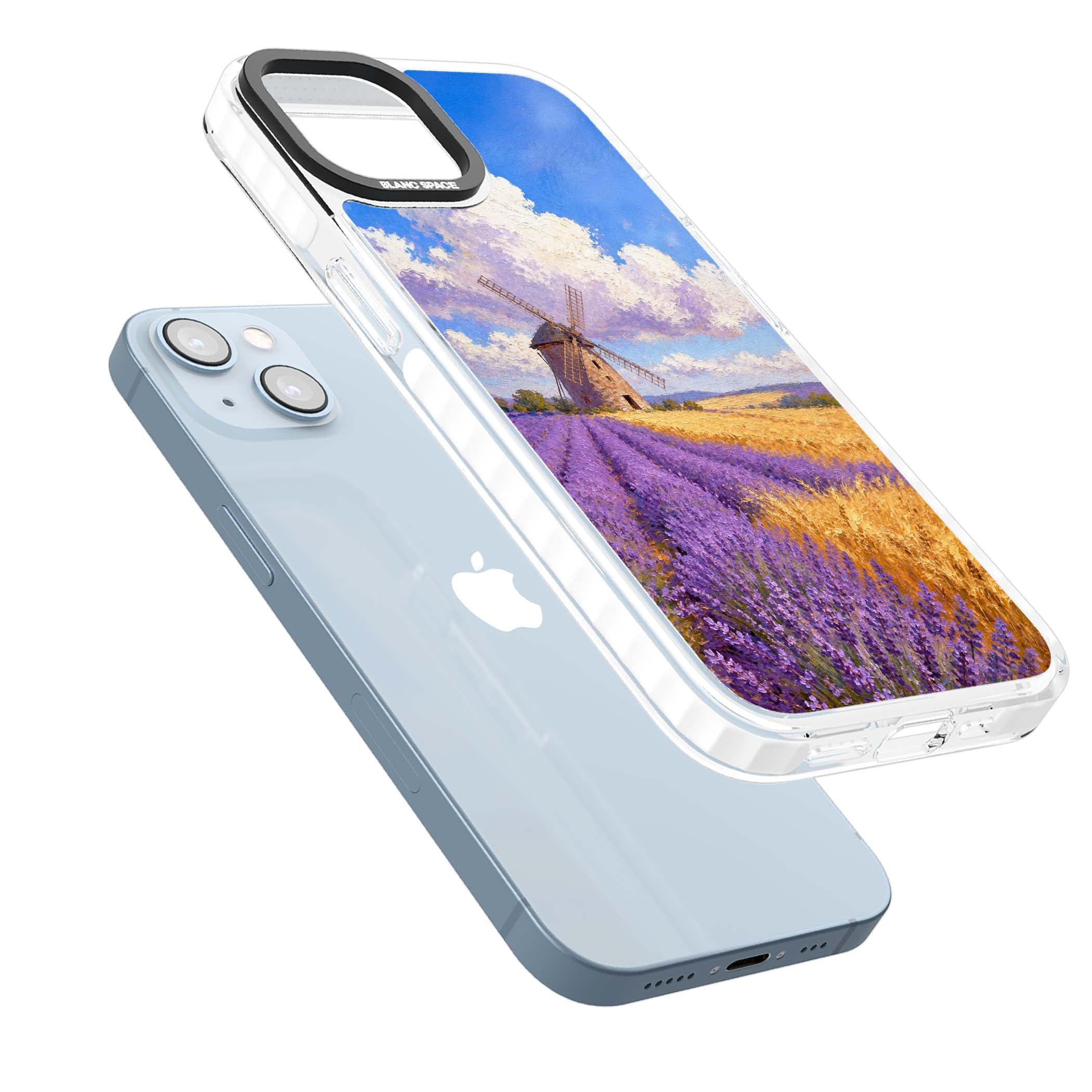 Lavender Mill cottagecore iPhone case featuring a French windmill, lavender field and golden wheat oil painting | Impact Magsafe case for iPhone 13, iPhone 14, iPhone 15