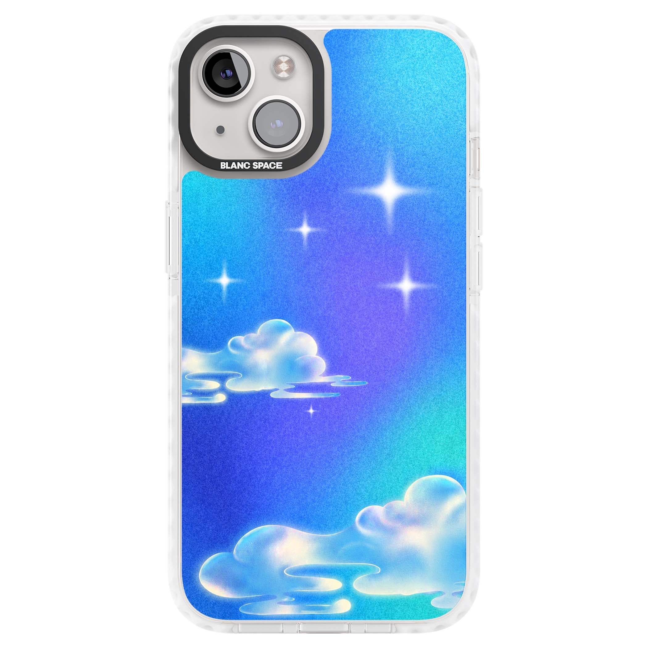 Aurora celestial iPhone case featuring dreamy iridescent clouds, sparkling stars and pastel blue purple sky | Impact Magsafe case for iPhone 13, iPhone 14, iPhone 15