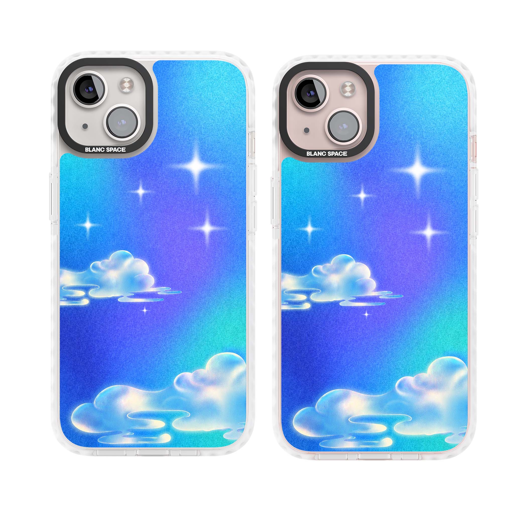 Aurora celestial iPhone case featuring dreamy iridescent clouds, sparkling stars and pastel blue purple sky | Impact Magsafe case for iPhone 13, iPhone 14, iPhone 15