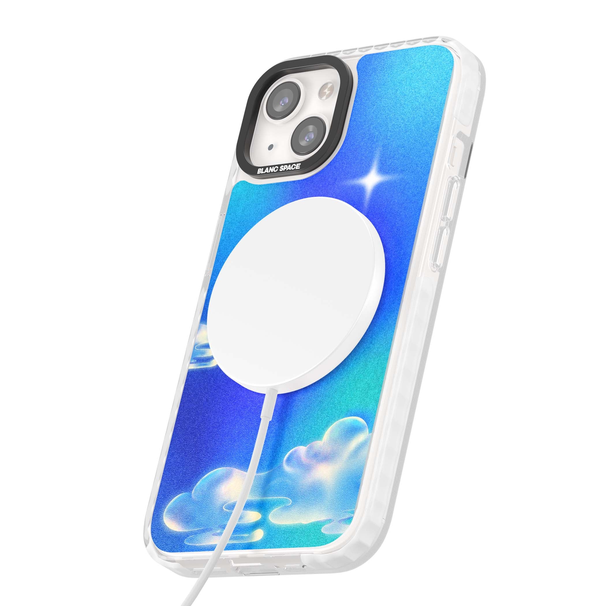 Aurora celestial iPhone case featuring dreamy iridescent clouds, sparkling stars and pastel blue purple sky | Impact Magsafe case for iPhone 13, iPhone 14, iPhone 15