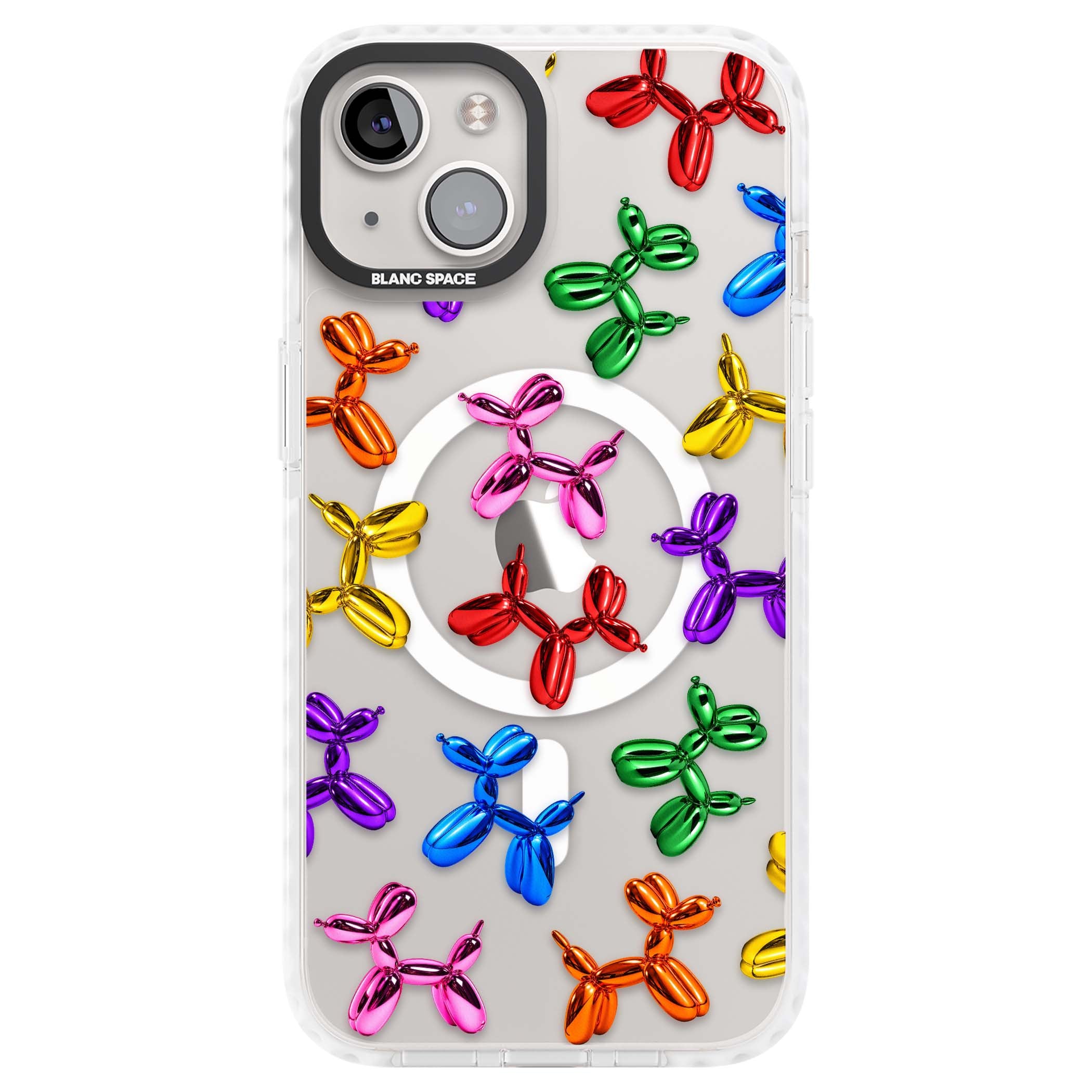Balloon Dogs pop art iPhone case featuring rainbow chrome balloon dogs in Jeff Koons style | Impact Magsafe case for iPhone 13, iPhone 14, iPhone 15