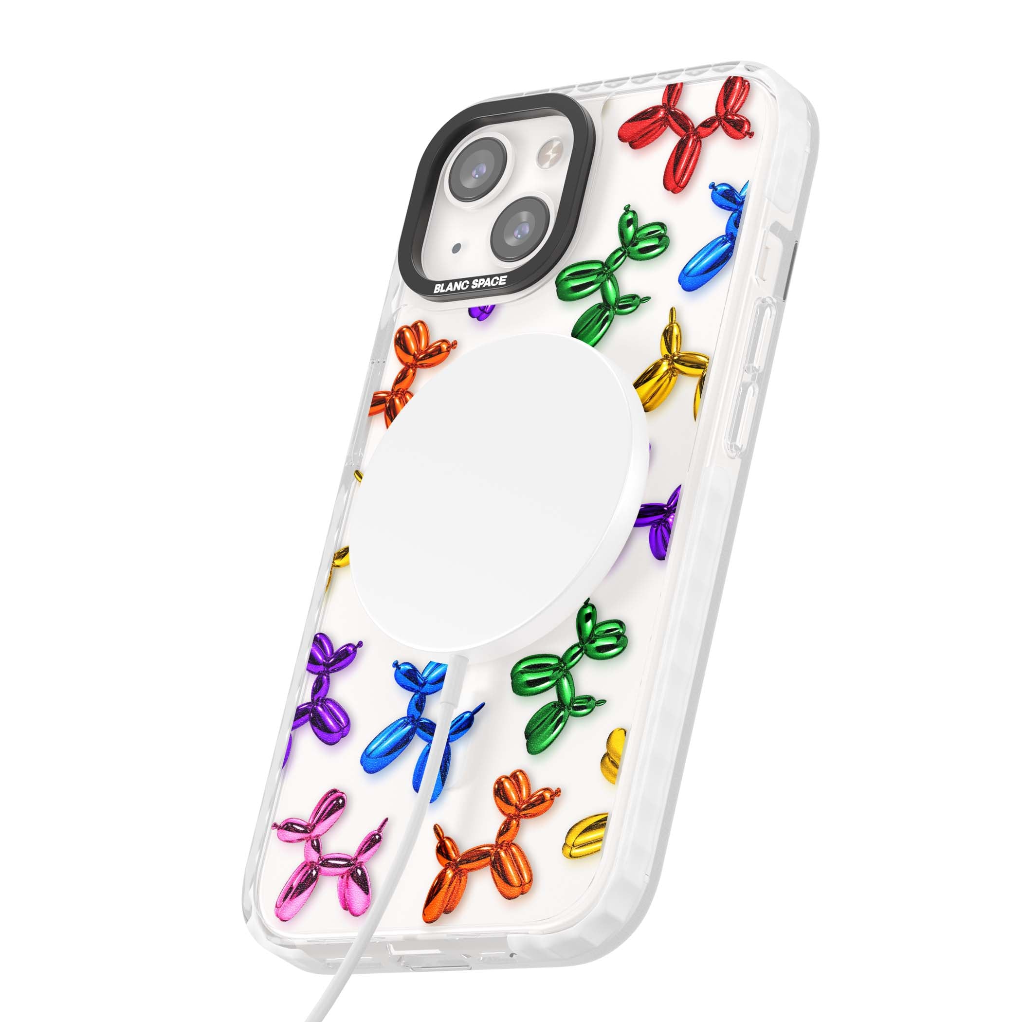 Balloon Dogs pop art iPhone case featuring rainbow chrome balloon dogs in Jeff Koons style | Impact Magsafe case for iPhone 13, iPhone 14, iPhone 15