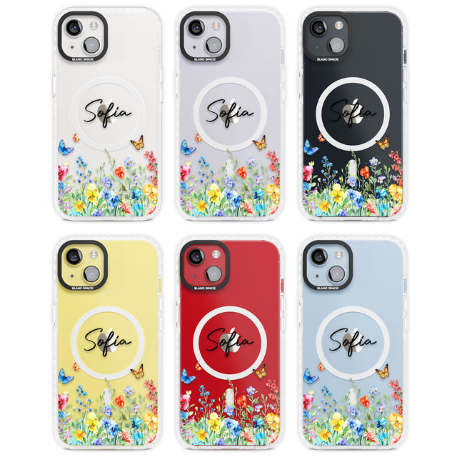 Personalised Buterflies & Wildflowers Magsafe Impact Phone Case for iPhone 13, iPhone 14, iPhone 15