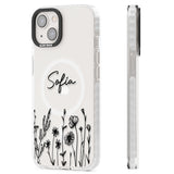 Personalised Black Wildflowers Magsafe Impact Phone Case for iPhone 13, iPhone 14, iPhone 15