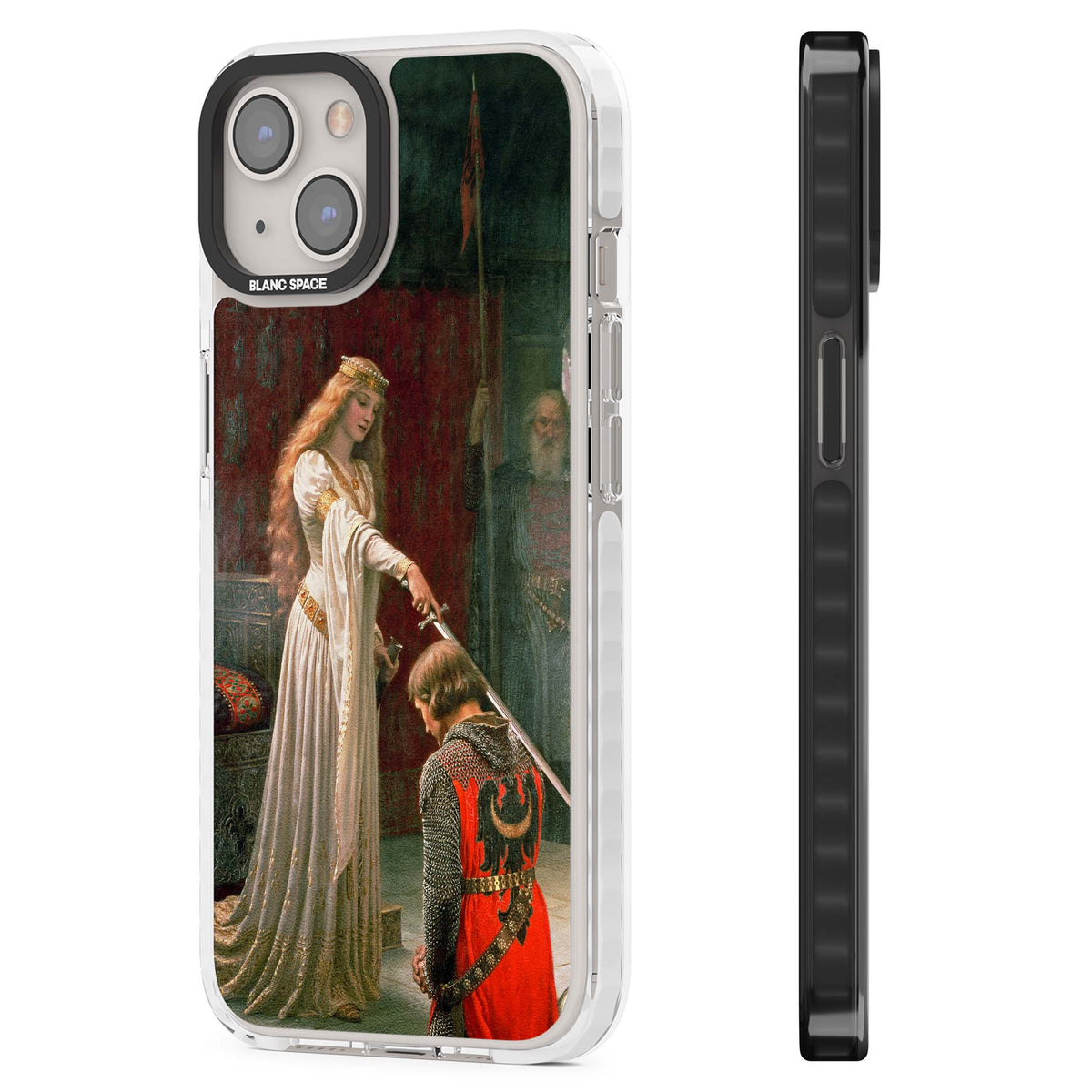 The Accolade renaissance art iPhone case featuring Edmund Blair Leighton's painting of a queen knighting a kneeling knight | Impact Magsafe case for iPhone 13, iPhone 14, iPhone 15
