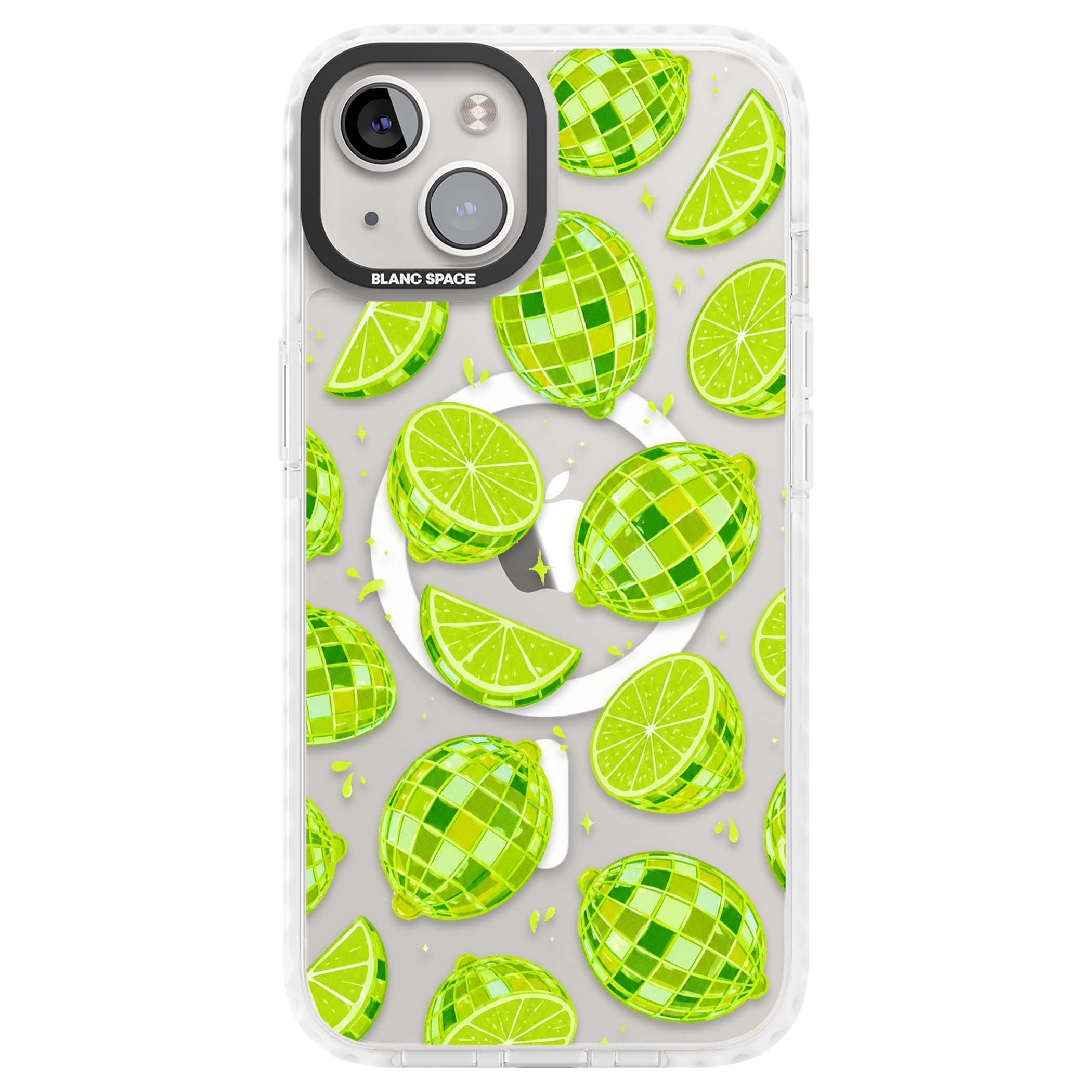 Disco Limes fruit aesthetic iPhone case featuring green disco balls, lime slices and citrus sparkles | Impact Magsafe case for iPhone 13, iPhone 14, iPhone 15