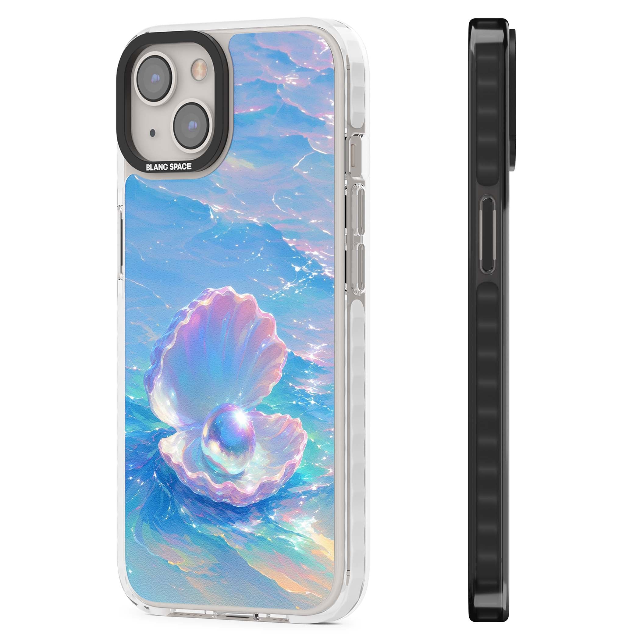 The Pearl Clam mermaidcore iPhone case featuring iridescent seashell, glowing pearl and pastel ocean waves | Impact Magsafe case for iPhone 13, iPhone 14, iPhone 15