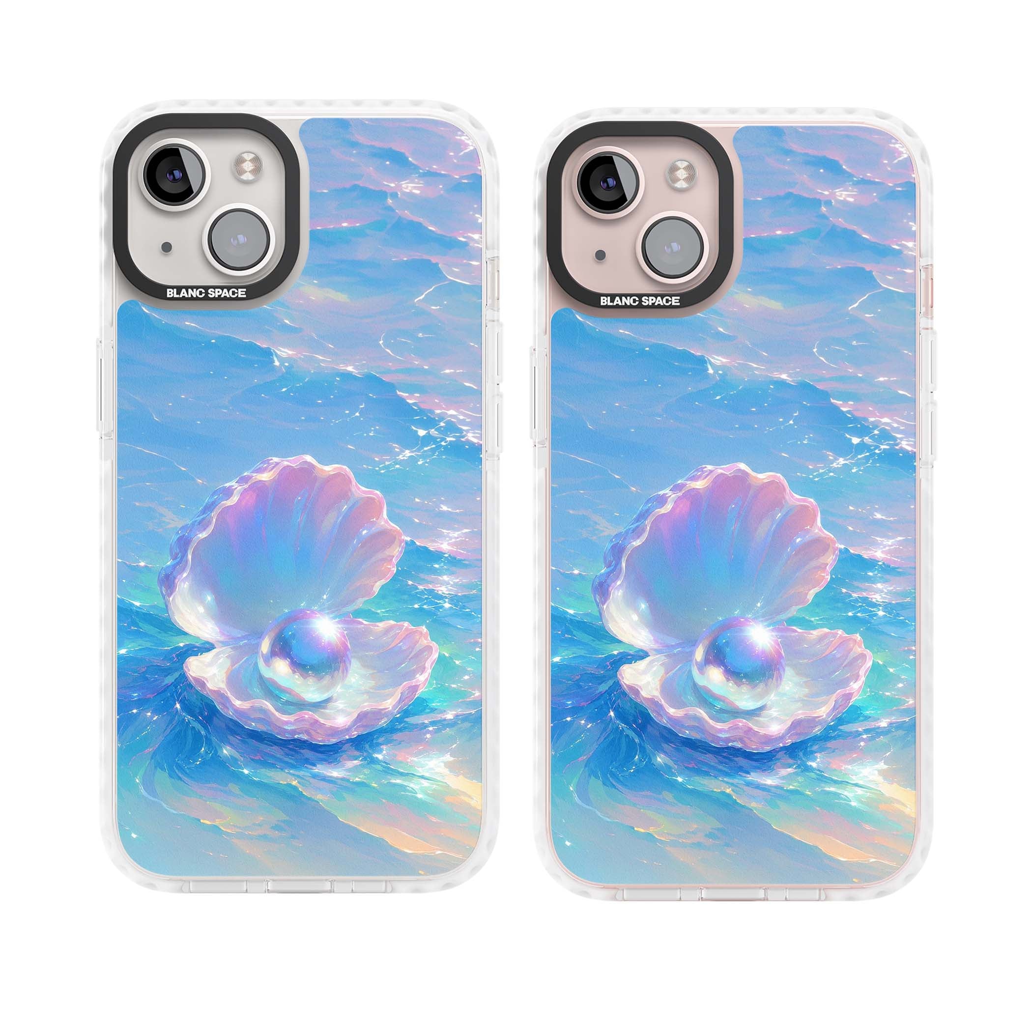 The Pearl Clam mermaidcore iPhone case featuring iridescent seashell, glowing pearl and pastel ocean waves | Impact Magsafe case for iPhone 13, iPhone 14, iPhone 15