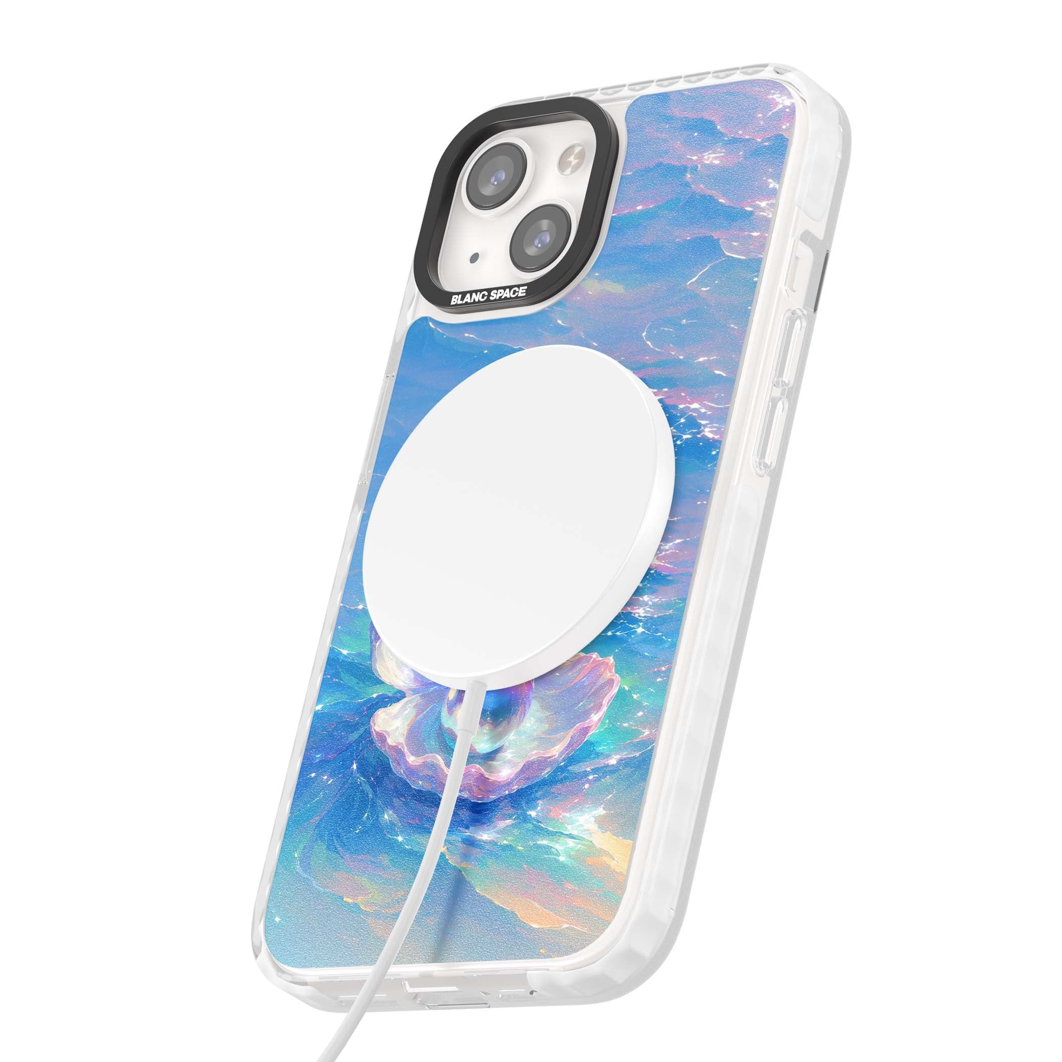 The Pearl Clam mermaidcore iPhone case featuring iridescent seashell, glowing pearl and pastel ocean waves | Impact Magsafe case for iPhone 13, iPhone 14, iPhone 15