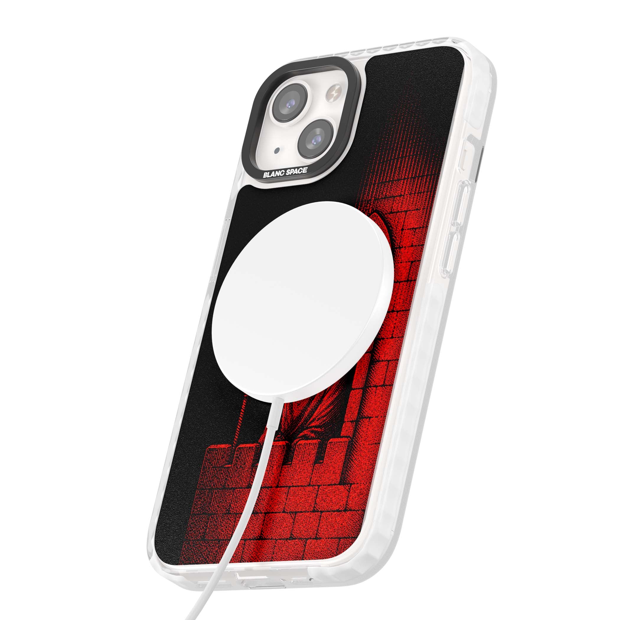 Crimson Crypt gothic iPhone case featuring a hooded reaper, torchlit crypt archway and red halftone horror art | Impact Magsafe case for iPhone 13, iPhone 14, iPhone 15