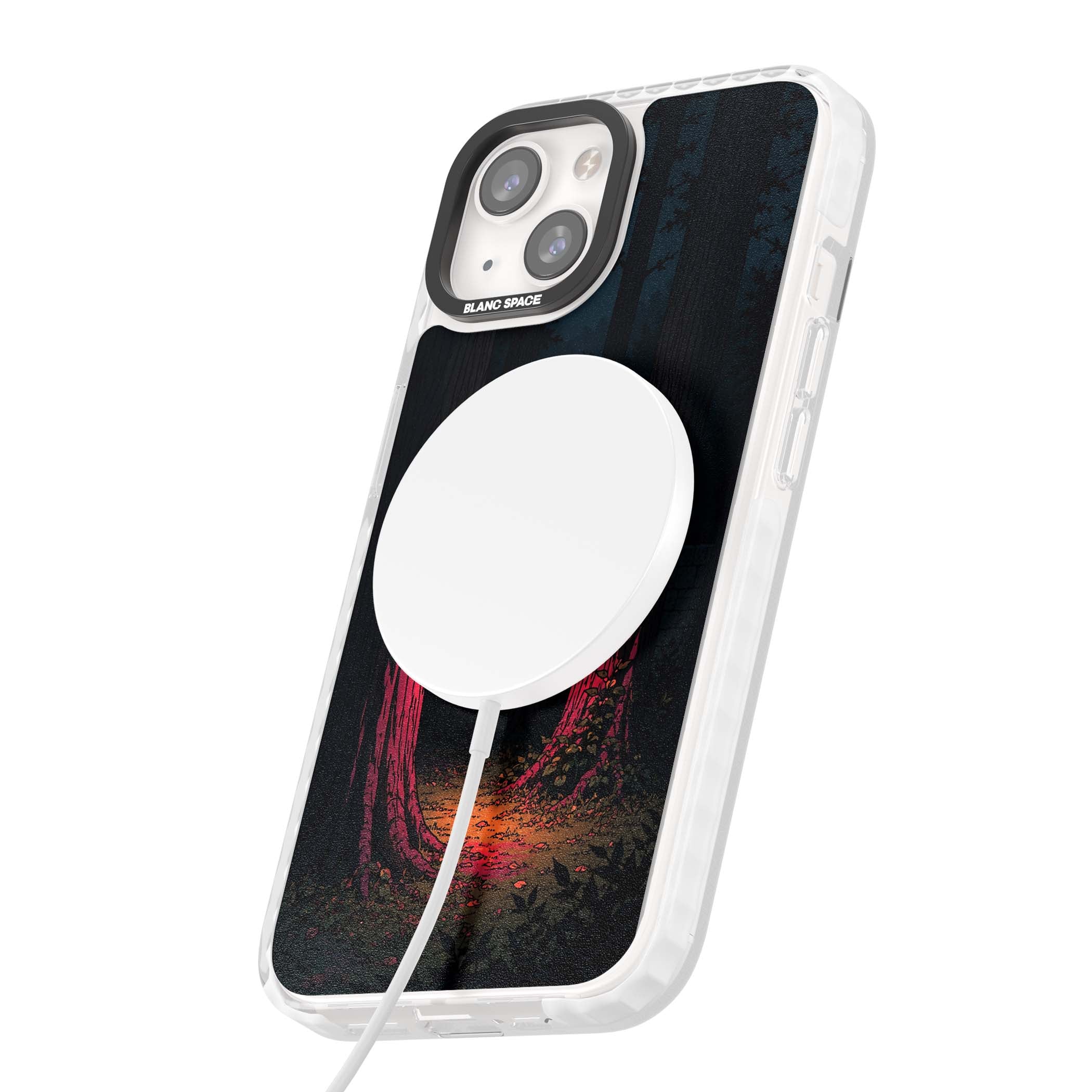 Forest Lantern dark academia iPhone case featuring a moonlit forest, glowing lantern, and stone wall pathway | Impact Magsafe case for iPhone 13, iPhone 14, iPhone 15