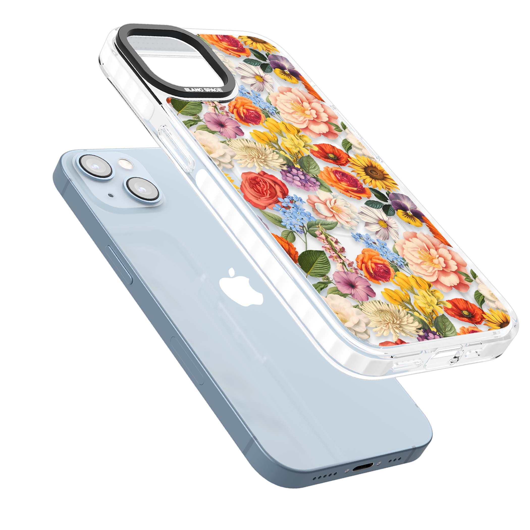 Bloom Basket floral iPhone case featuring cottage garden flowers including peonies, sunflowers, and wildflowers in pastel col | Impact Magsafe case for iPhone 13, iPhone 14, iPhone 15