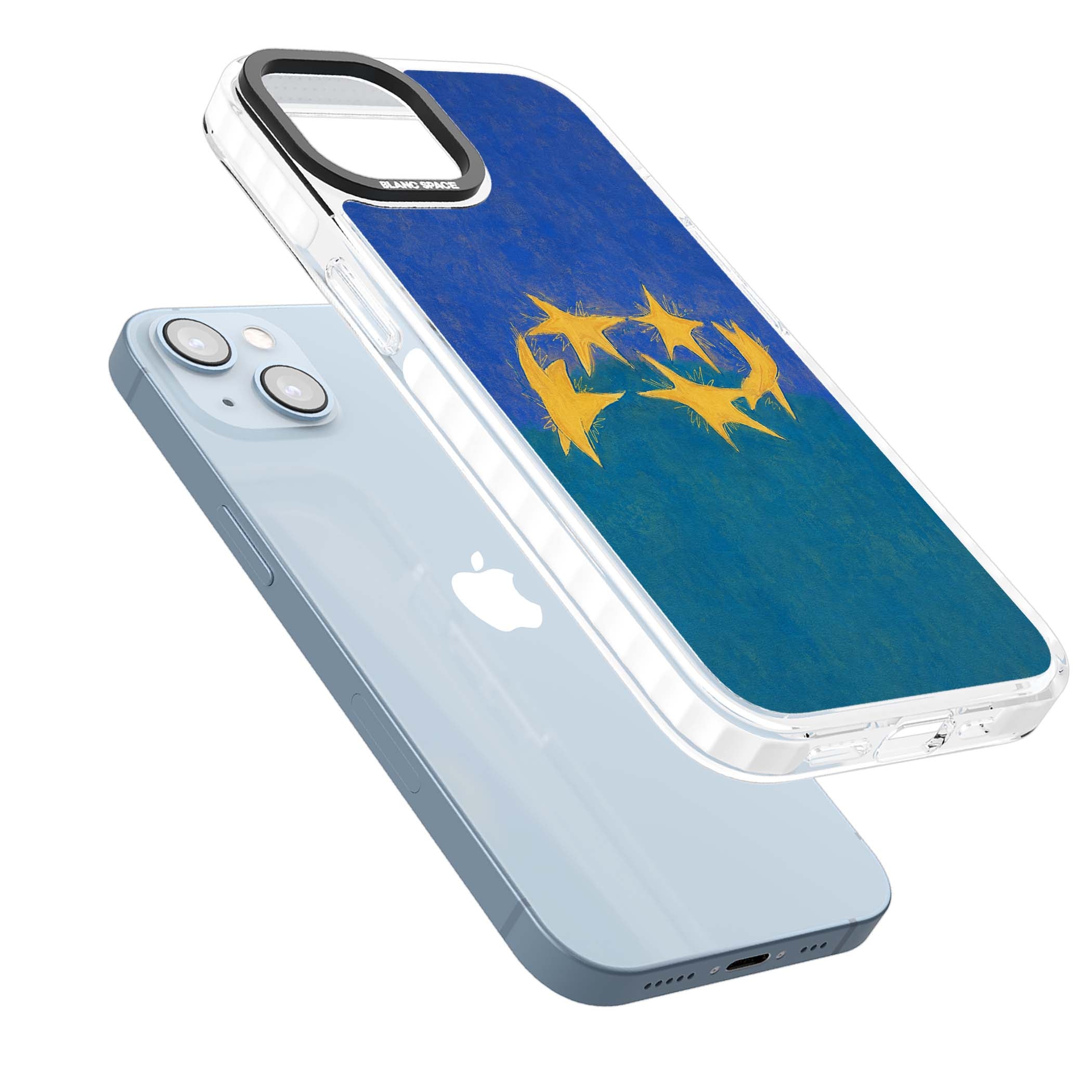 Star Boogie stars aesthetic iPhone case featuring five yellow hand-painted stars on cobalt blue and teal | Impact Magsafe case for iPhone 13, iPhone 14, iPhone 15