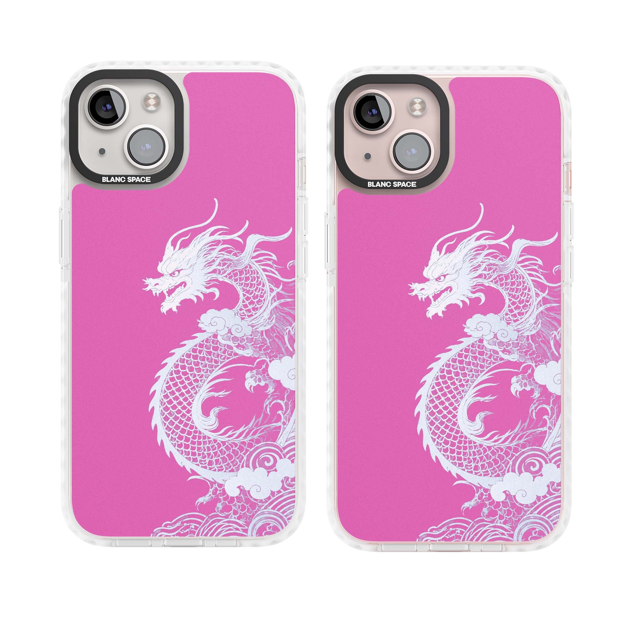Pink Empress chinese dragon iPhone case featuring a white dragon, swirling clouds and pink dragon wallpaper backdrop | Impact Magsafe case for iPhone 13, iPhone 14, iPhone 15