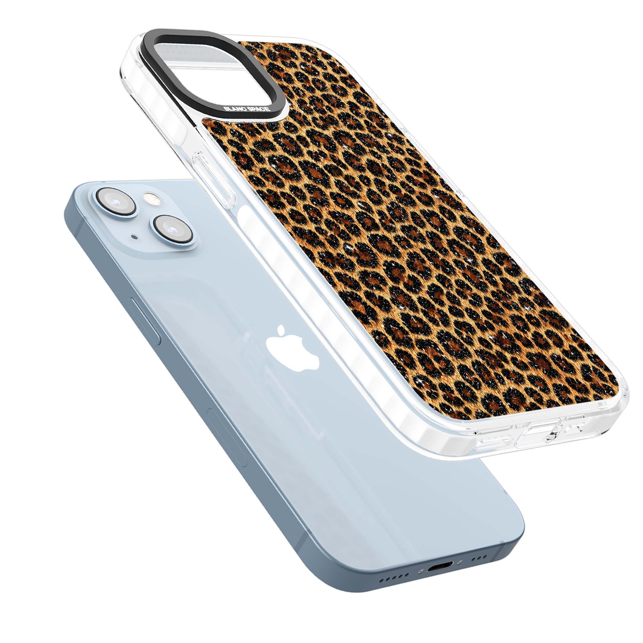 Diamond Leopard leopard print iPhone case featuring golden tan fur, black rosette spots and subtle glitter sparkle | Impact Magsafe case for iPhone 13, iPhone 14, iPhone 15