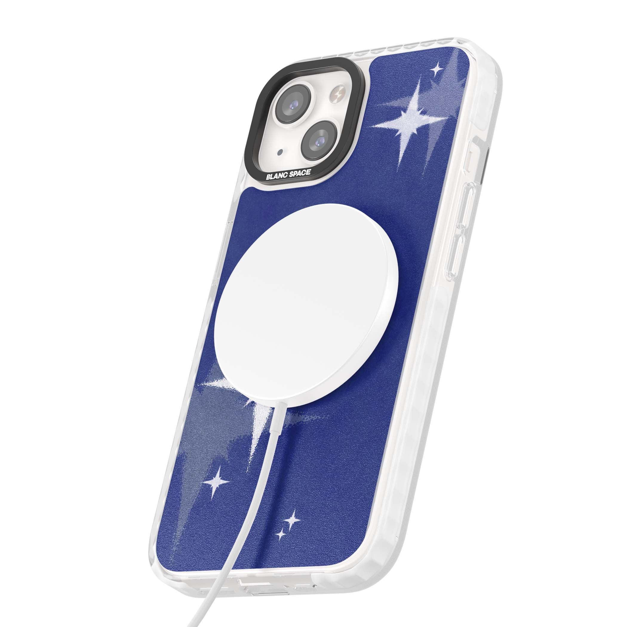 Blue Sparkle celestial iPhone case featuring sparkling silver stars on a deep blue painterly night sky | Impact Magsafe case for iPhone 13, iPhone 14, iPhone 15