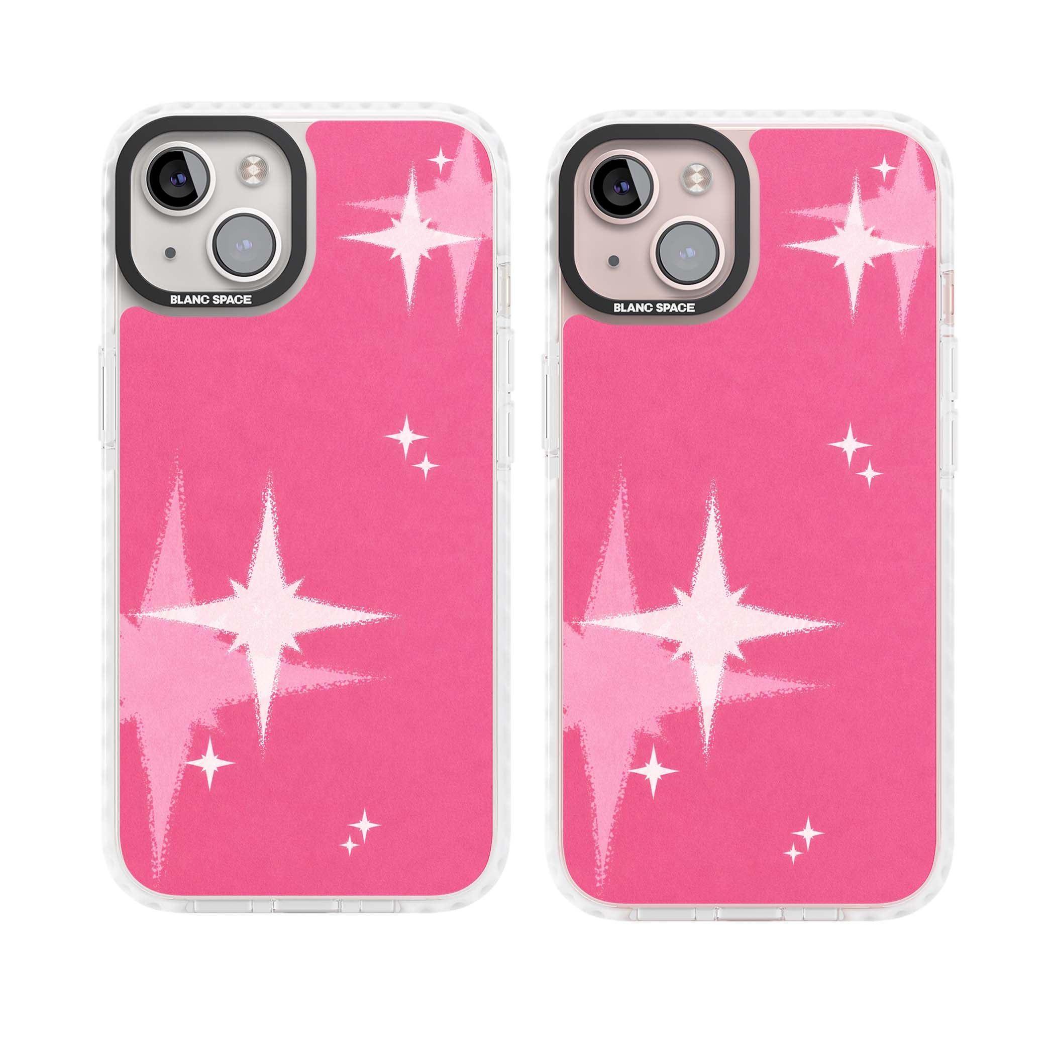 Pink Sparkle Y2K iPhone case featuring hot pink background with shimmering white starburst pattern | Impact Magsafe case for iPhone 13, iPhone 14, iPhone 15
