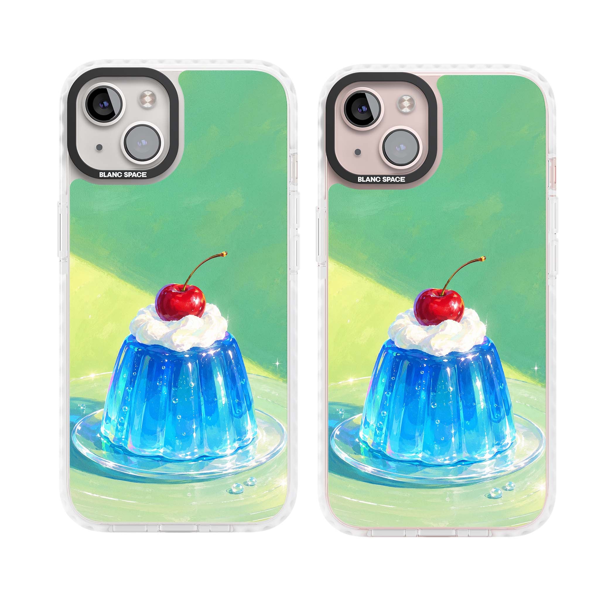 Cherry Jelly kawaii dessert iPhone case featuring blue jelly pudding, whipped cream and a red cherry | Impact Magsafe case for iPhone 13, iPhone 14, iPhone 15