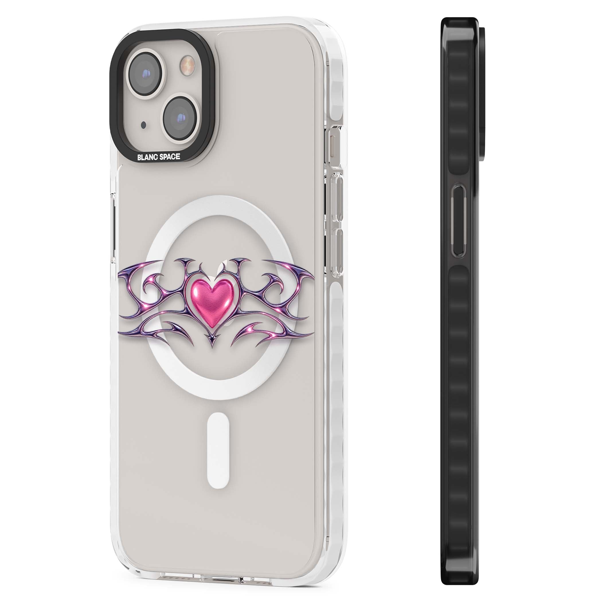 Pink Chrome Heart y2k iPhone case | Impact Magsafe case for iPhone 13, iPhone 14, iPhone 15