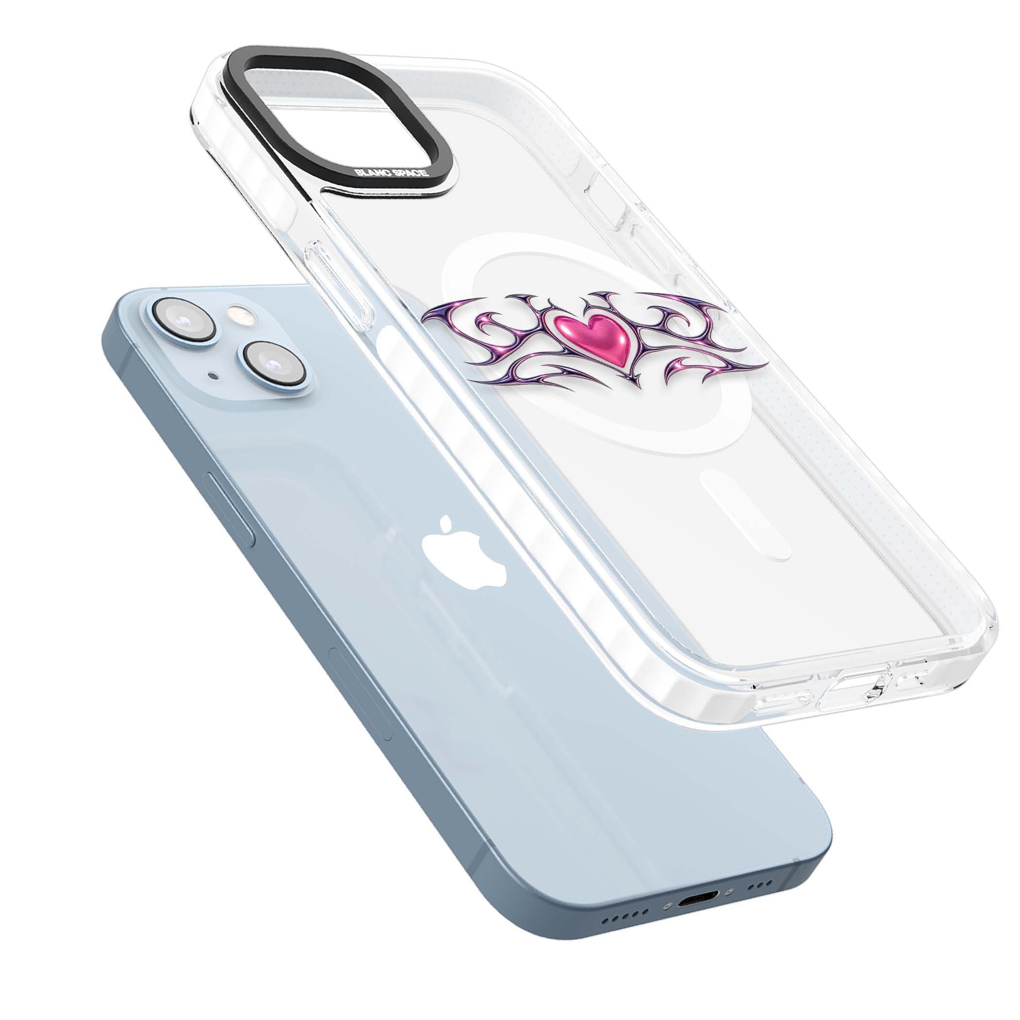 Pink Chrome Heart y2k iPhone case | Impact Magsafe case for iPhone 13, iPhone 14, iPhone 15