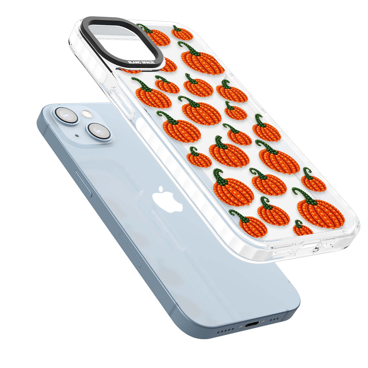 Beaded Pumpkins halloween iPhone case featuring beaded orange pumpkins with green stems on a clear background | Clear Impact case for iPhone 13, iPhone 14, iPhone 15