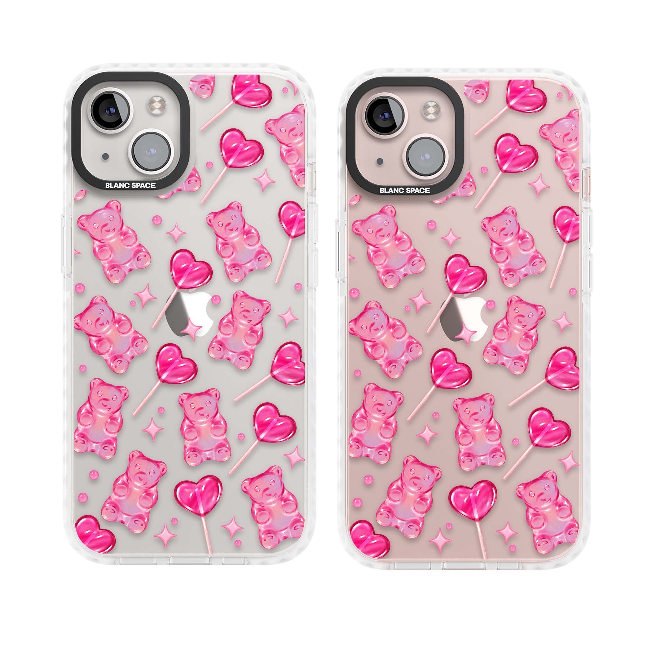 Pink Sugar pinkcore iPhone case featuring pink gummy bears, heart-shaped lollipops and sparkle stars | Clear Impact case for iPhone 13, iPhone 14, iPhone 15