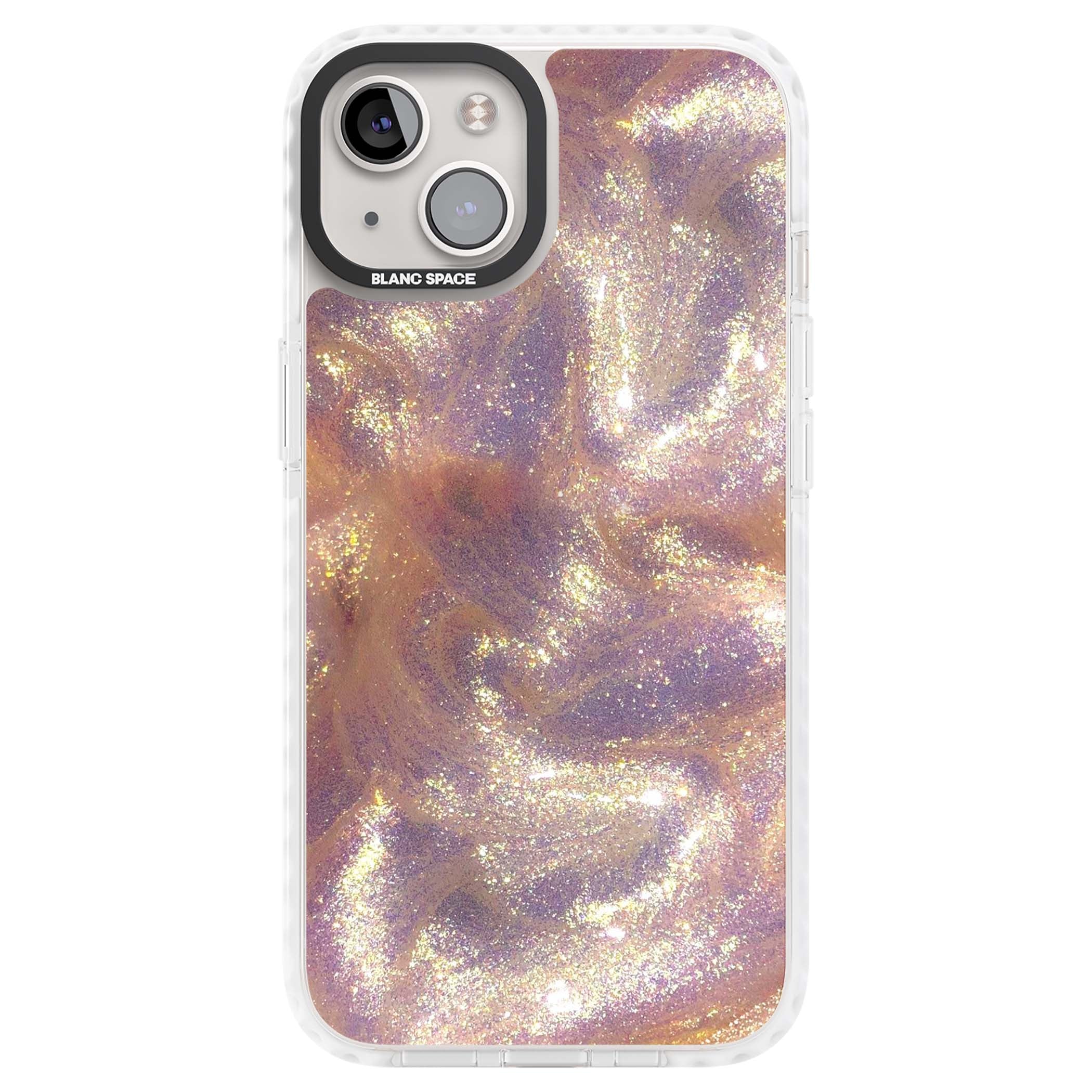 Shimmer marble iPhone case featuring rose gold glitter swirls, lilac shimmer and iridescent pearl finish | Clear Impact case for iPhone 13, iPhone 14, iPhone 15