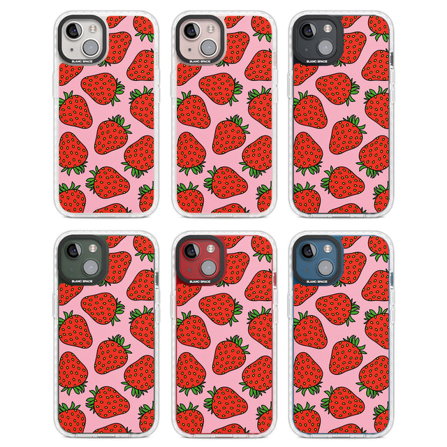 Strawberry Pattern (Pink) Clear Impact Phone Case for iPhone 13, iPhone 14, iPhone 15