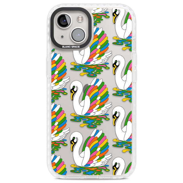 Colourful Swan Pattern Clear Impact Phone Case for iPhone 13, iPhone 14, iPhone 15