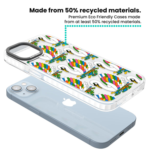 Colourful Swan Pattern Clear Impact Phone Case for iPhone 13, iPhone 14, iPhone 15