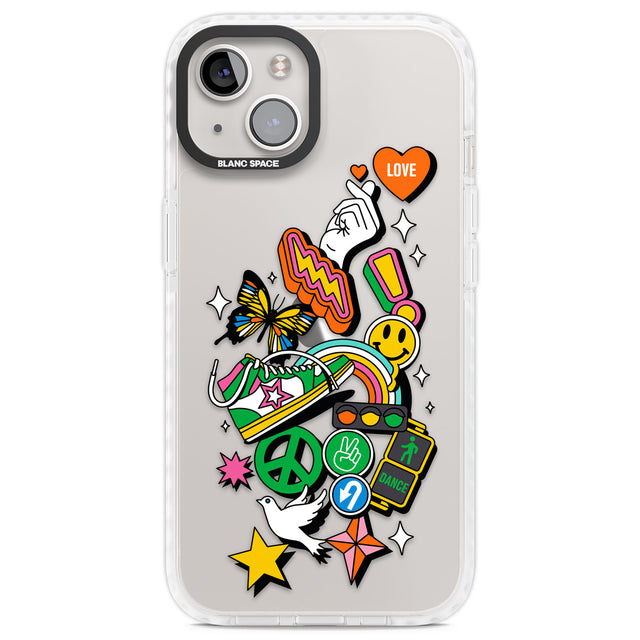 Nostalgic Sticker Collage Clear Impact Phone Case for iPhone 13, iPhone 14, iPhone 15
