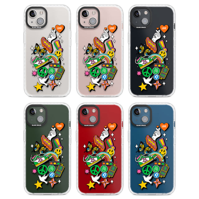 Nostalgic Sticker Collage Clear Impact Phone Case for iPhone 13, iPhone 14, iPhone 15