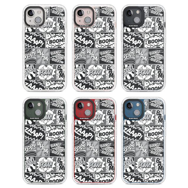 Onomatopoeia (Black & White) Clear Impact Phone Case for iPhone 13, iPhone 14, iPhone 15