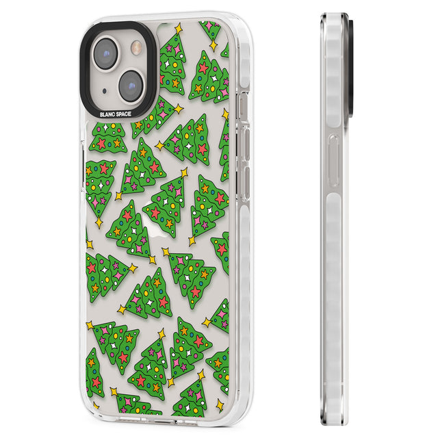 Christmas Tree Pattern Clear Impact Phone Case for iPhone 13, iPhone 14, iPhone 15