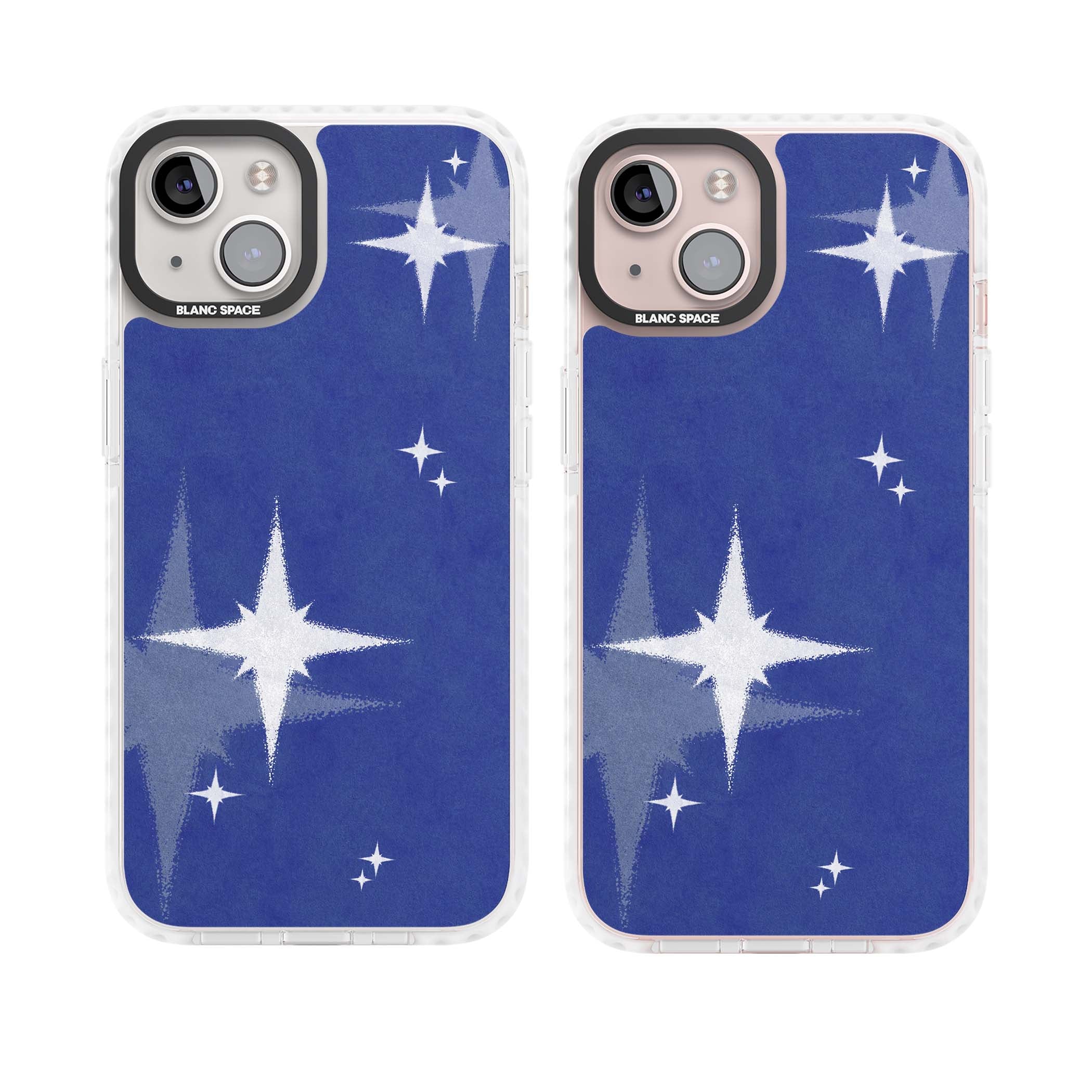 Blue Sparkle celestial iPhone case featuring sparkling silver stars on a deep blue painterly night sky | Clear Impact case for iPhone 13, iPhone 14, iPhone 15