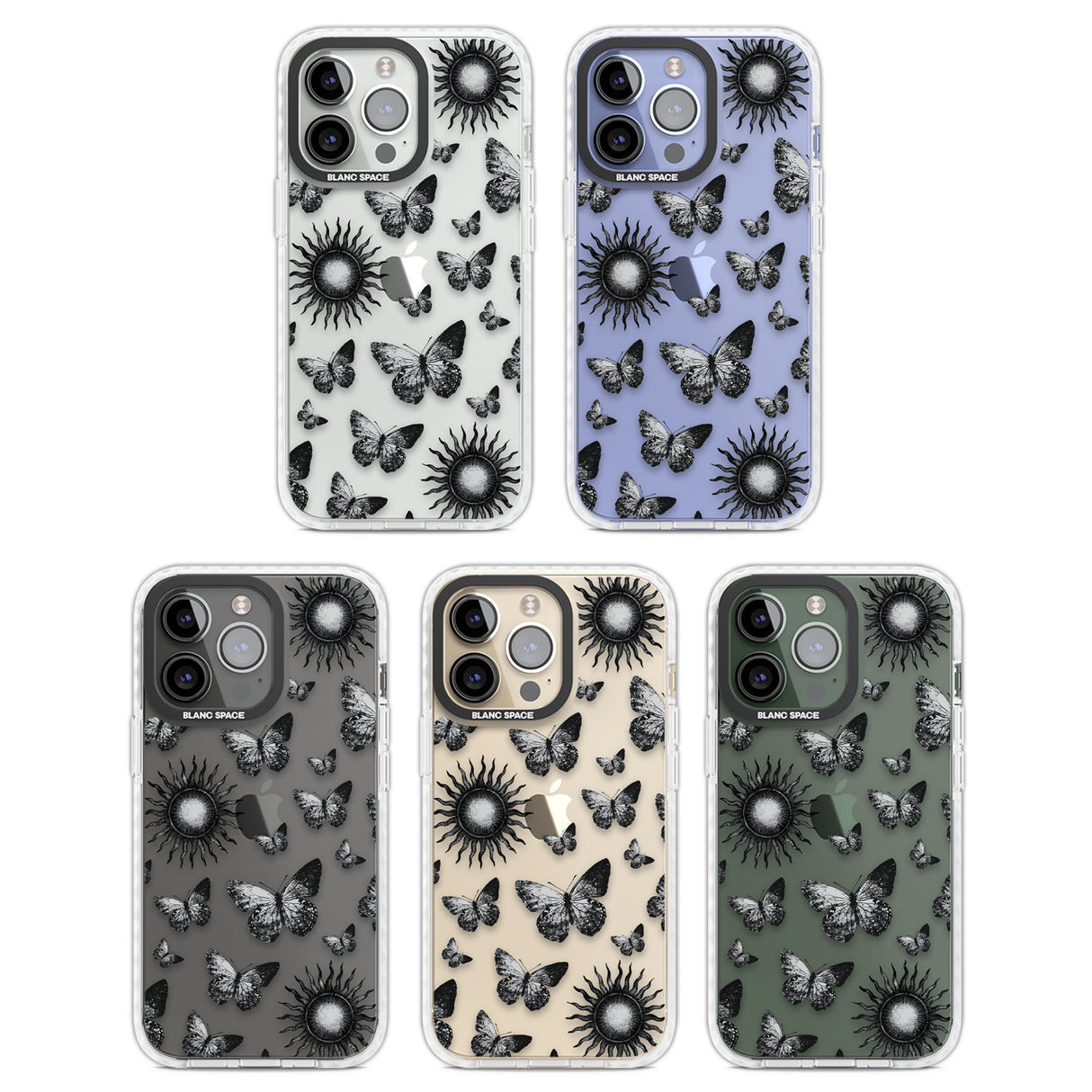 Butterflies & Suns Clear Impact Phone Case for iPhone 13 Pro, iPhone 14 Pro, iPhone 15 Pro