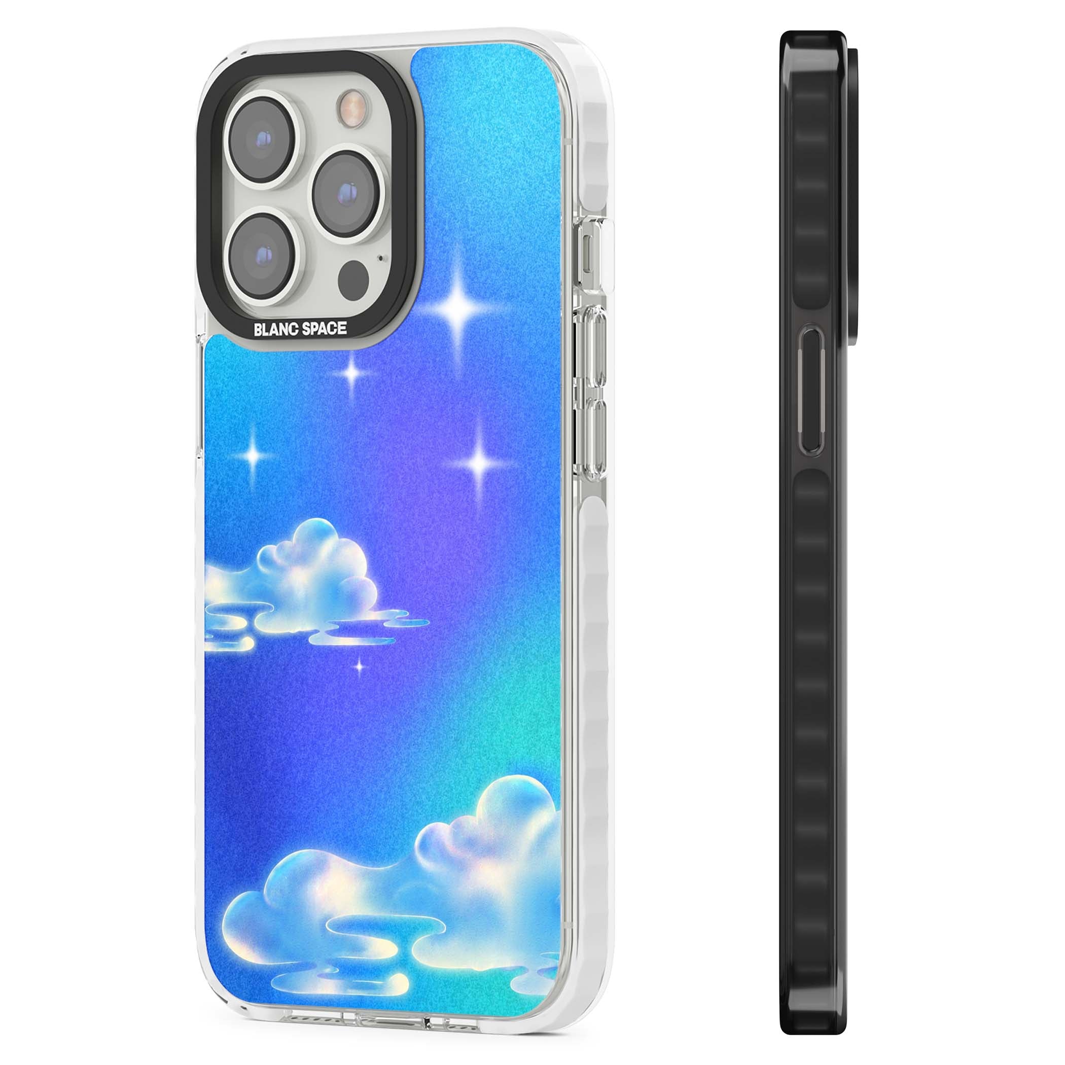 Aurora celestial iPhone case featuring dreamy iridescent clouds, sparkling stars and pastel blue purple sky | Clear Impact case for iPhone 13 Pro, iPhone 14 Pro, iPhone 15 Pro