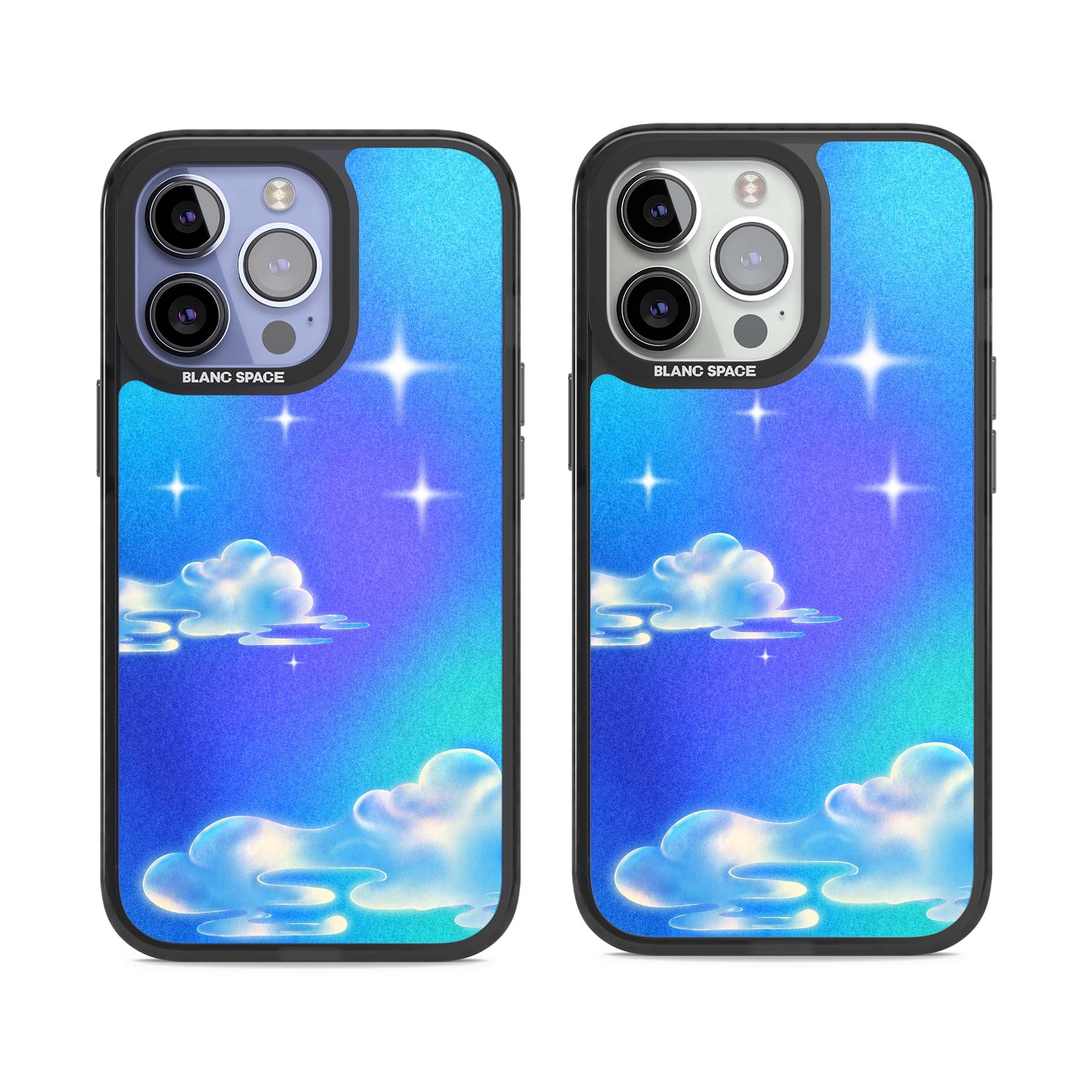 Aurora celestial iPhone case featuring dreamy iridescent clouds, sparkling stars and pastel blue purple sky | Black Impact case for iPhone 13 Pro, iPhone 14 Pro, iPhone 15 Pro