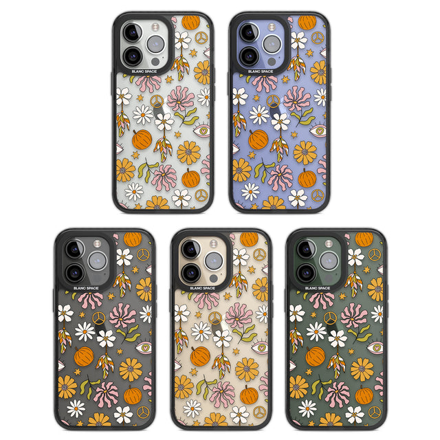 Retro Boho Fall Floral Black Impact Phone Case for iPhone 13 Pro, iPhone 14 Pro, iPhone 15 Pro